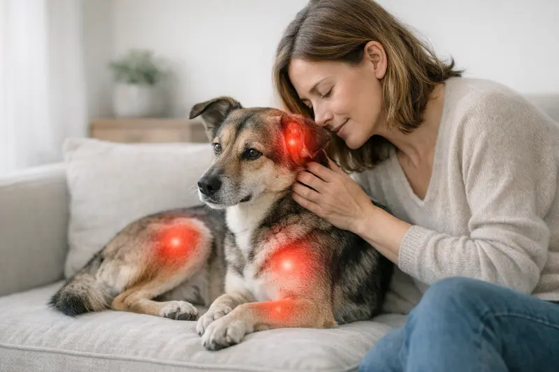 Illustration typischer Körperregionen von Hunden zur schnellen Selbsteinordnung bei Gesundheitsfragen.