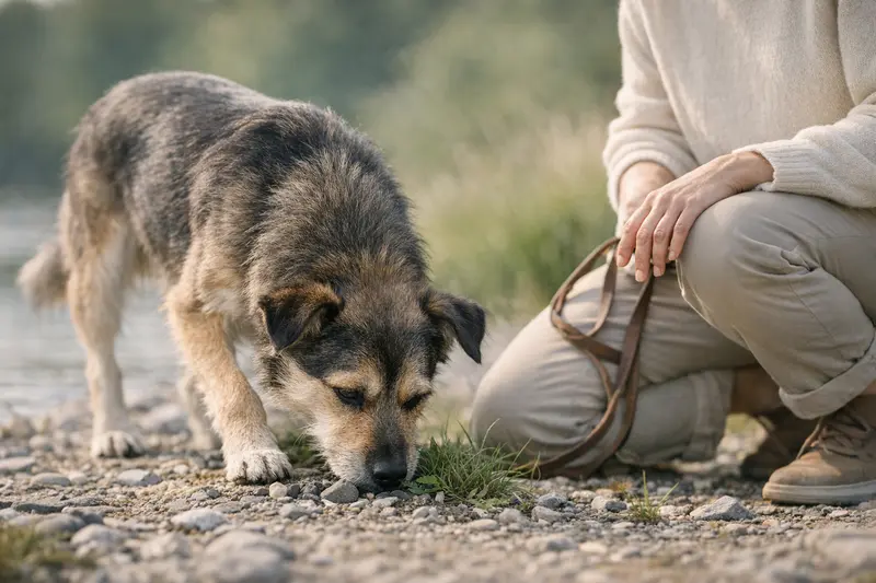 Ein Hund schnüffelt neugierig in seiner Umgebung und nutzt seine Nase zur Orientierung.
