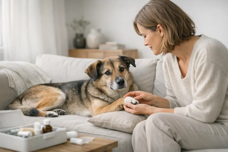 Ein ruhiger Hund liegt entspannt in einem gemütlichen Wohnraum, was ein Gefühl von Sicherheit und Kontrolle vermittelt.