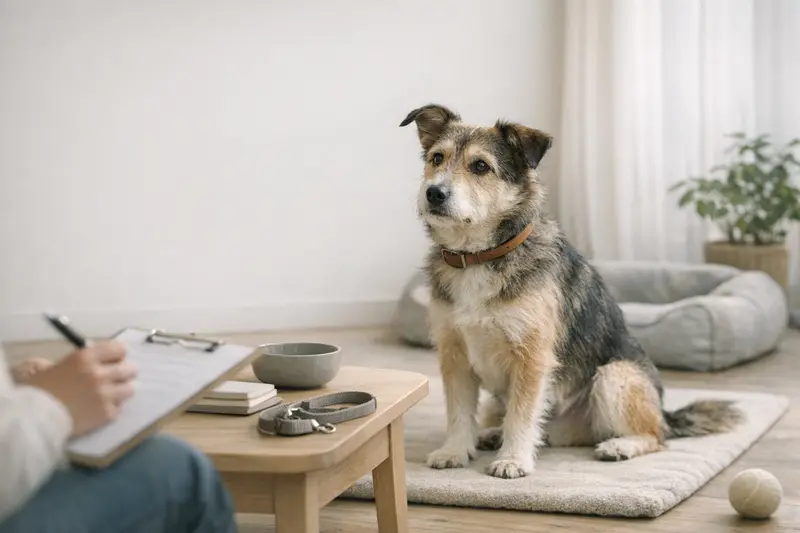 Ein vertrauensvoller Hund in einer ruhigen Trainingssituation.