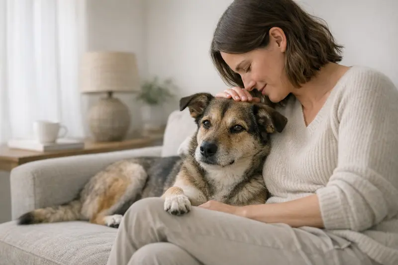 Ein großer Hund entspannt in einer modernen Wohnumgebung.
