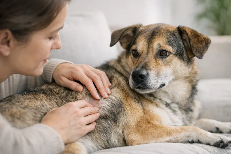 Ein entspannter Hund mit glänzendem Fell zur Veranschaulichung von Hautgesundheit.