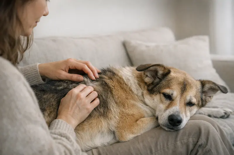 Ein gesunder Hund mit glänzendem Fell, fokussiert auf die Haut und das Fell, um das Thema Tiergesundheit zu unterstreichen.