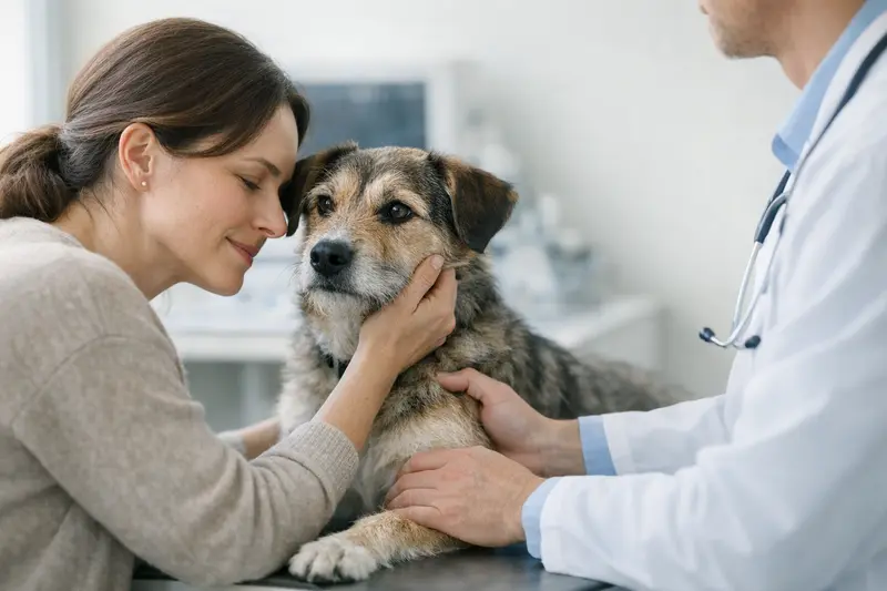 Ein Hund und eine Katze in einer veterinärmedizinischen Umgebung, die sich wohlfühlen.