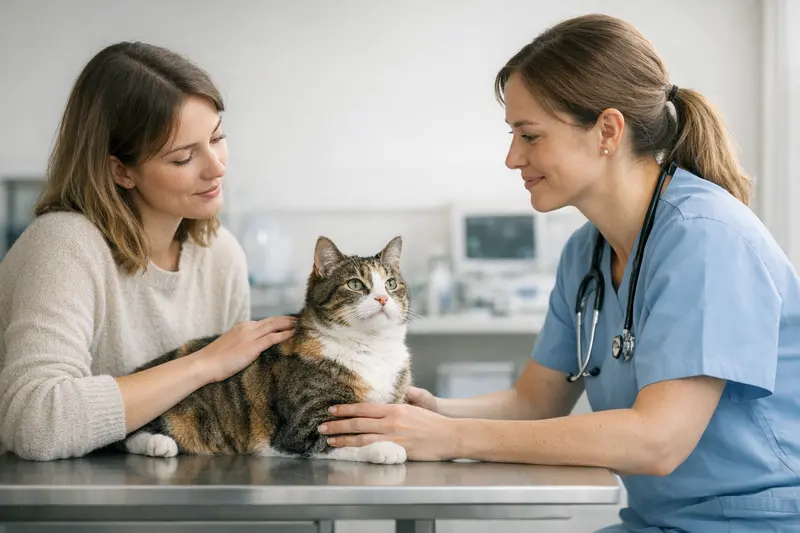 Eine Katze wird vom Tierarzt untersucht, um ihre Gesundheit zu gewährleisten.