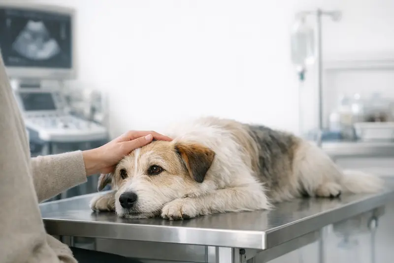 Eine gesunde Katze wird in einer modernen tierärztlichen Klinik untersucht.