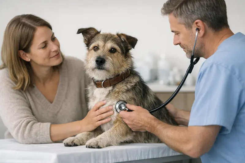 Eine Katze wird beim Tierarzt untersucht, um die Gesundheitskosten zu ermitteln.