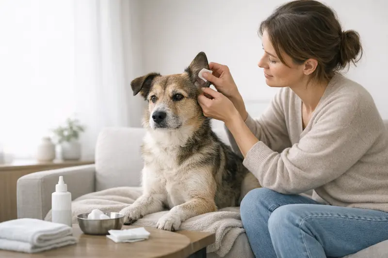 Eine gut gepflegte Katze wird im häuslichen Umfeld auf Gesundheit überprüft.