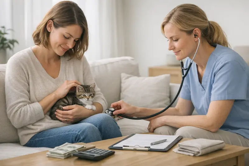 Ein kleiner Kater beim ersten Gesundheitscheck in seinem neuen Zuhause.