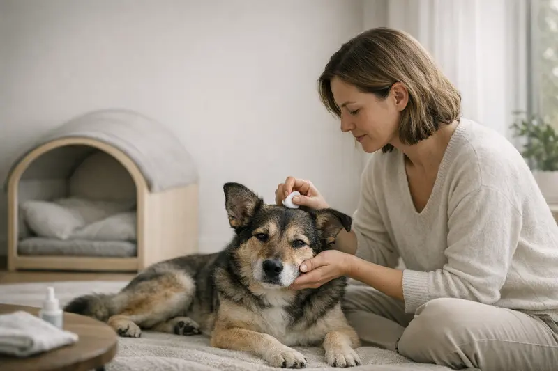 Eine Katze entspannend in ihrem sicheren Rückzugsort, umgeben von beruhigender Pflegestimmung.