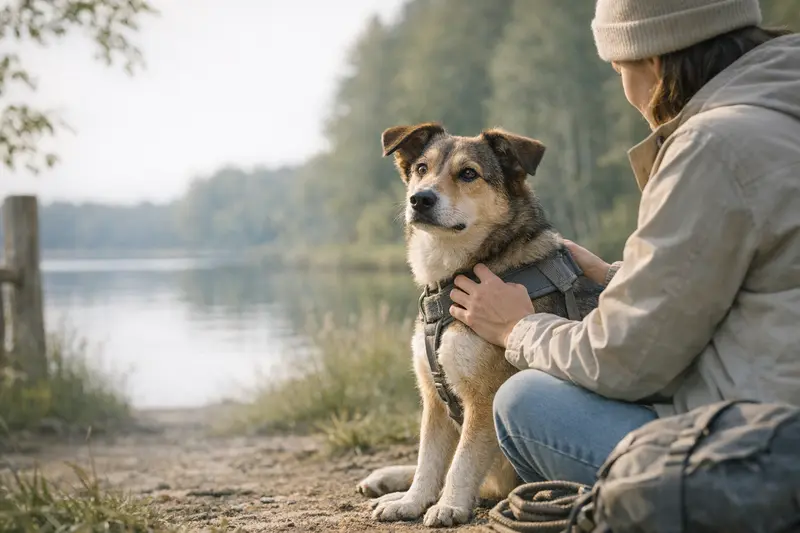 Ein glücklicher Hund beim Spaziergang in der Natur zeigt die Bedeutung der gesundheitlichen Vorsorge.