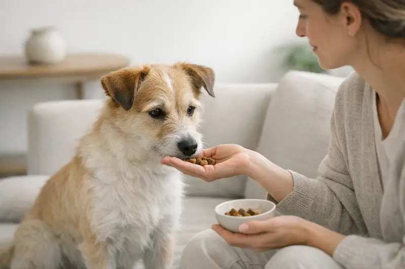 Eine ruhige Katze genießt ein schmackhaftes Snackportion als gesunde Fütterungsoption.