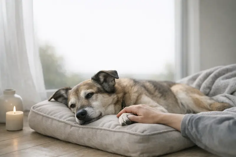 Ein Hund mit einem ruhigen und würdevollem Ausdruck in einer schönen natürlichen Umgebung.