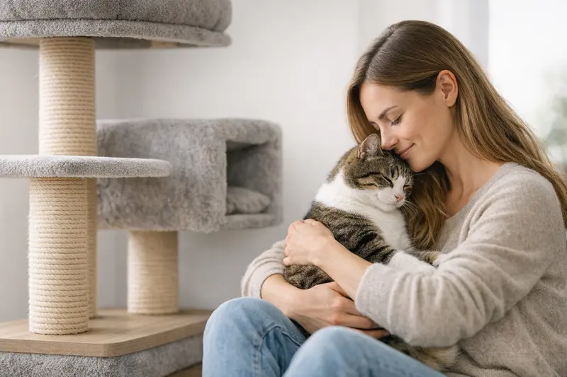 Detailbild einer Infografik über sichere und riskante Kratzbaum-Details für Katzen.