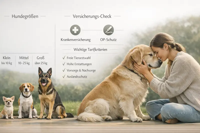 Infografik zur Hundegröße mit Versicherungs-Check für die Tierkrankenversicherung.