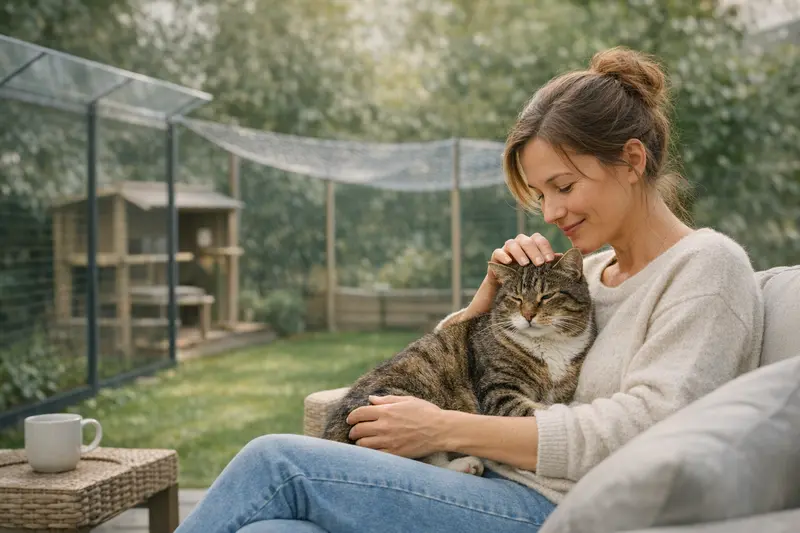 Illustration verschiedener Zaunarten mit Plexiglas-Überhang für Katzen-Sicherheitsgehege.