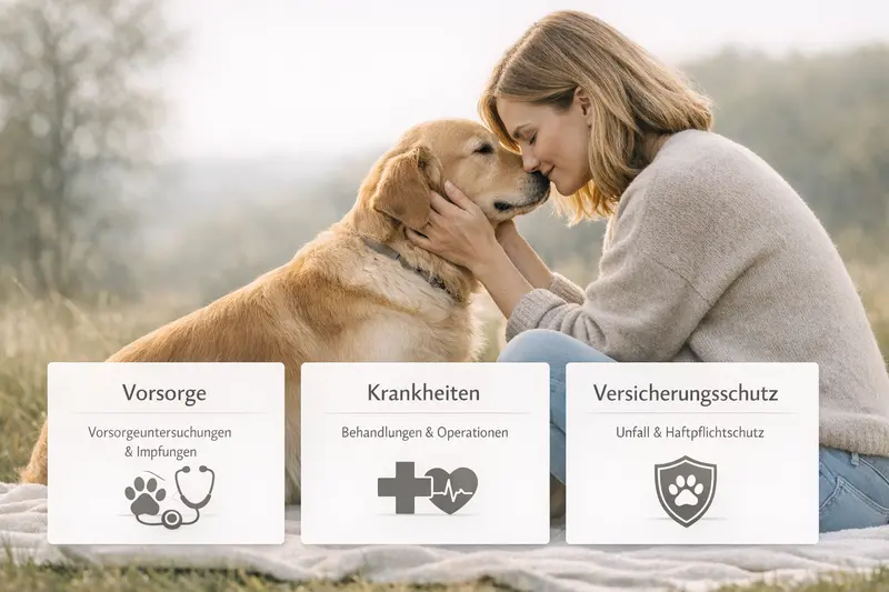Karten und Icons zur visuellen Strukturierung von Versicherungsleistungen für Hunde