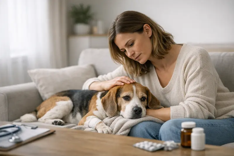 Hund mit leichter Erkrankung beim Tierarzt, symbolisiert die Bedeutung von Vorerkrankungen für die Tierversicherung.