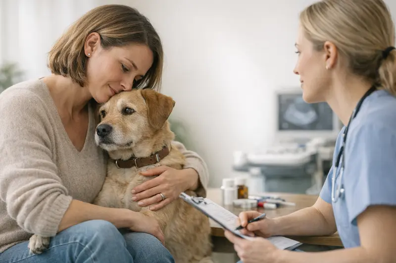 Tierarztuntersuchung Addison Erkrankung Hund mit behandelndem Tierarzt bei der Untersuchung auf Addison.