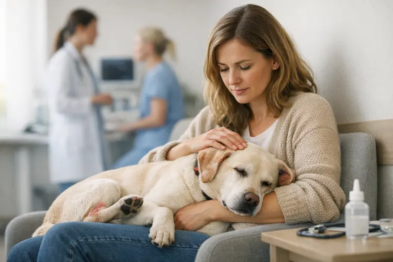 Tierarztbesuch wegen Allergien bei Haustieren Ein Hund, der in einer Tierarztpraxis untersucht wird, um Allergiesymptome zu erkennen.