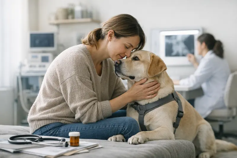 Hunde-OP-Versicherung im Fokus Hundeversicherung und OP-Versicherung mit einem glücklichen Hund beim Tierarzt