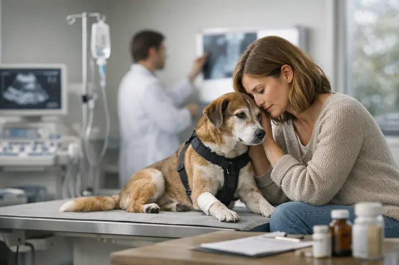 Eine Tierärztin untersucht einen Hund mit Bewegungsstörungen, um die Ursachen der Ataxie zu klären.