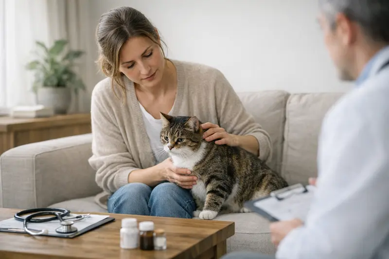Tierärztliche Untersuchung einer Katze zur Gesundheitsvorsorge Eine Katze wird von einem Tierarzt gründlich untersucht, um Gesundheitsprobleme frühzeitig zu erkennen.