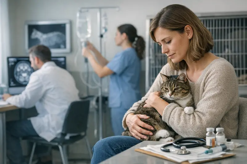 Tierarztkosten Ataxie Katze Veterinäruntersuchung einer Katze mit Ataxie auf der Tierarztliege.