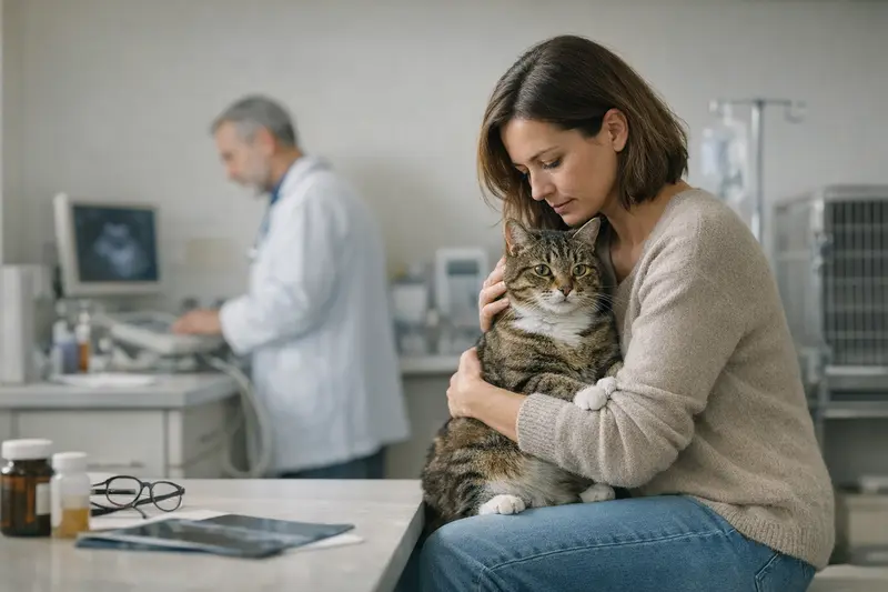 Kosten für Diagnostik bei Katzen Tierarzt untersucht eine Katze und erklärt die Kosten für Diagnostik.