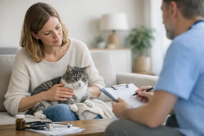 Wichtigkeit der Gesundheitsangaben bei der Tierversicherung Eine Katze beim Tierarzt zeigt Symptome einer Erkrankung, was für Tierhalter wichtig ist beim Abschluss einer Versicherung.