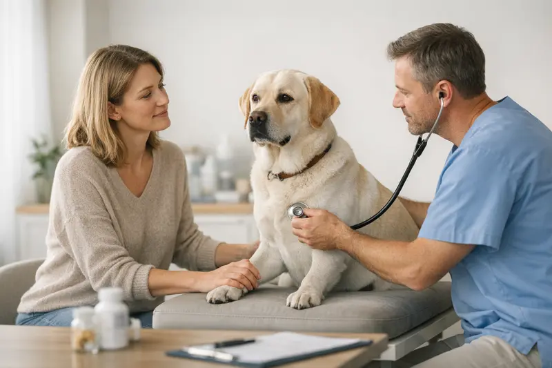 Wiederkehrende Behandlungen bei Hunden Ein Hund beim Tierarzt, der eine wiederkehrende Behandlung erhält.