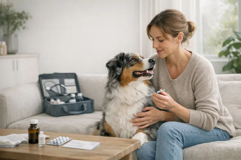 Tierarztbesuch für Hunde Welpen in der Tierarztpraxis während einer Gesundheitsuntersuchung