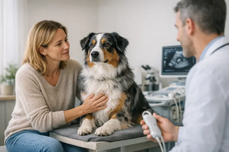 Diagnostik bei der Hunde-Krankenversicherung Ein Hund beim Tierarzt zur Diagnostik vor einer möglichen Operation.