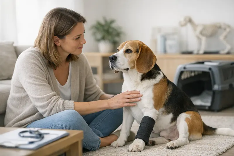 Beagle Tierarztbesuch Ein Beagle beim Tierarzt, der erste Untersuchungsschritte durchläuft.