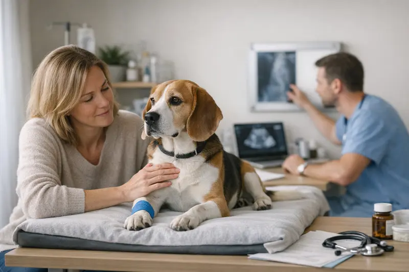 Wichtige Tarifdetails der Hundekrankenversicherung Der Hundebesitzer prüft die wichtigsten Tarifdetails seiner Hundeversicherung.