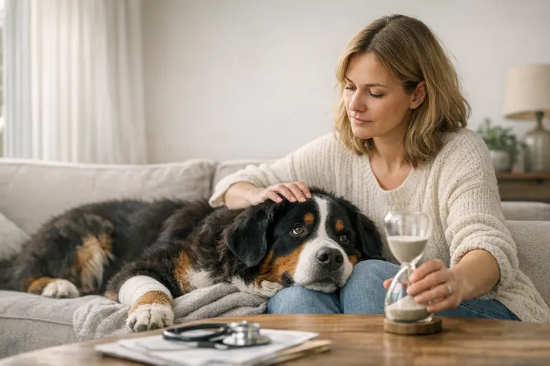 Wartezeiten in der Hundekrankenversicherung Ein Bernersennenhund beim Tierarzt, der die Relevanz von Wartezeiten in der Hundekrankenversicherung verdeutlicht.