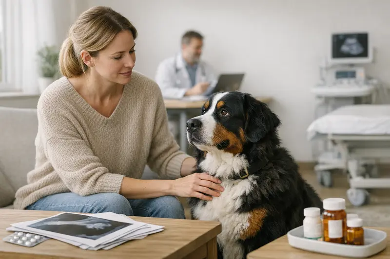 Berner Sennenhund und Gesundheitsvorsorge Berner Sennenhund schaut aufmerksam in die Kamera, symbolisiert Gesundheitsvorsorge bei Hunden.