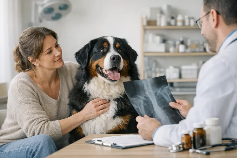 Berner Sennenhund und Tierarztbesuch Berner Sennenhund beim Tierarzt zur Untersuchung