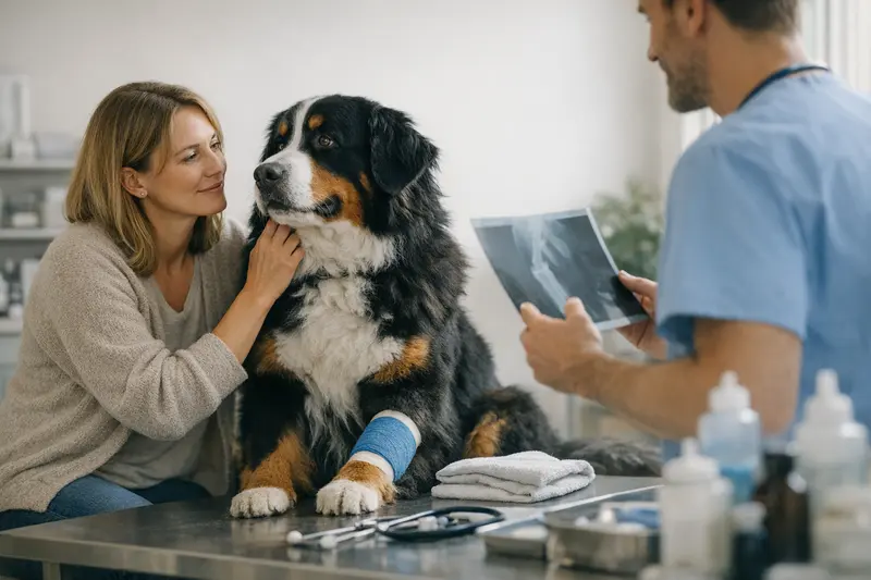 Voruntersuchung bei Hund mit OP-Versicherung Ein Hund wird in einer Tierarztpraxis untersucht, um eine OP vorzubereiten.