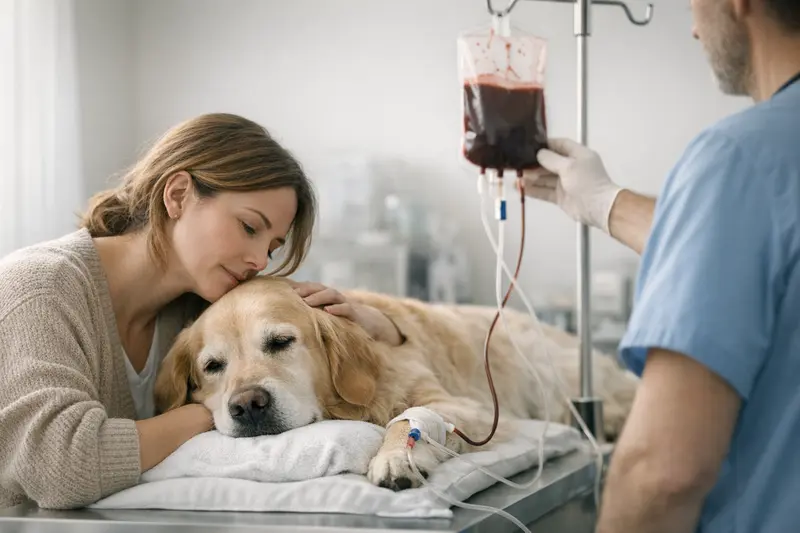 Hund erhält eine Bluttransfusion zur stabilen Gesundheit beim Tierarzt.