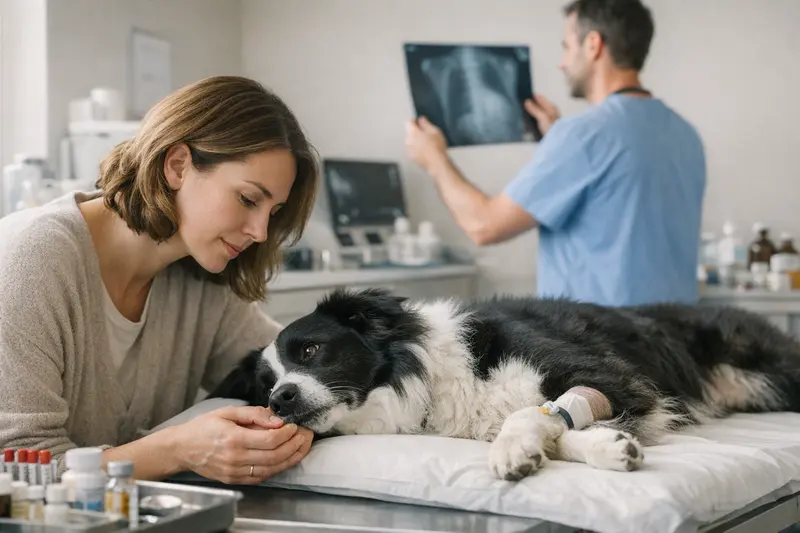 Tierarztkosten bei Hunden verstehen Ein Hund wird von einem Tierarzt untersucht, um versteckte Kosten der Tierarztbehandlung zu klären.