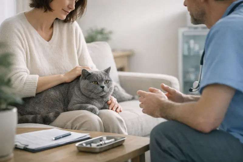 Gesunde britisch-kurzhaar Katze beim Tierarzt Gesunde britisch-kurzhaar Katze beim Tierarzt zur Untersuchung
