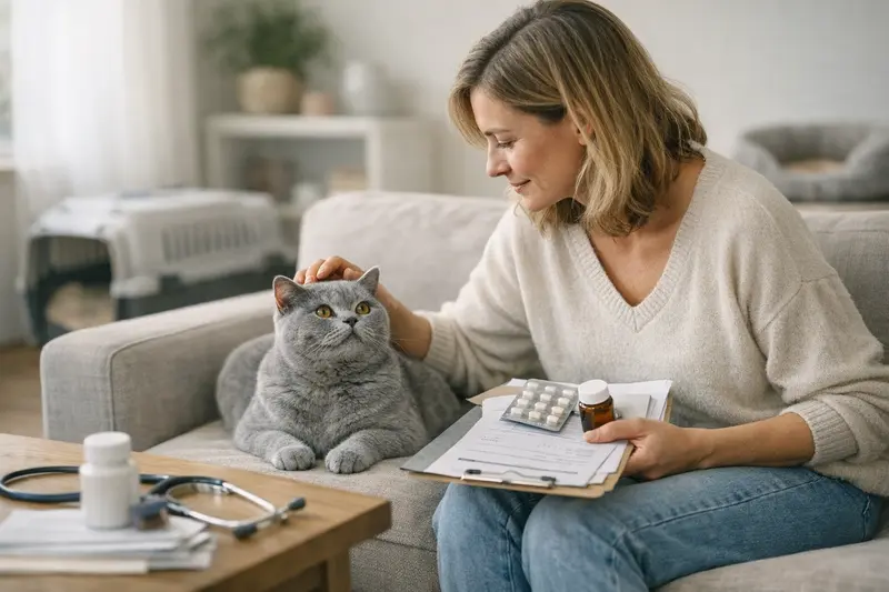 Wichtige Tarifdetails der Katzenversicherung Eine Katze erhält eine medizinische Untersuchung, die wichtige Tarifdetails einer Katzenversicherung verdeutlicht.