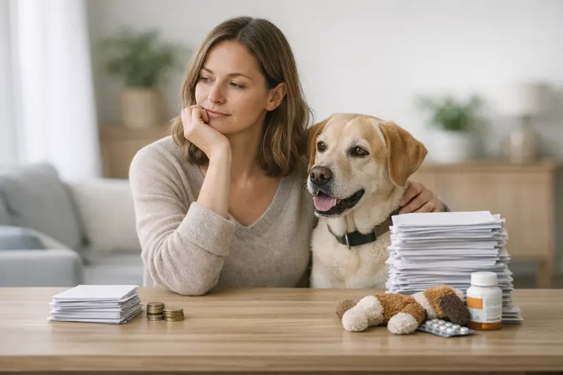 Ein Hund mit gesunder Ausstrahlung während eines Tierarztbesuchs, symbolisiert die Wichtigkeit der richtigen Tierversicherung.