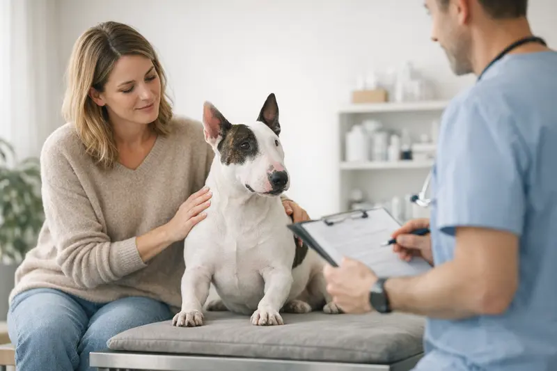 Vorsorgeuntersuchung bei Hunden Hund bei einer Vorsorgeuntersuchung beim Tierarzt.