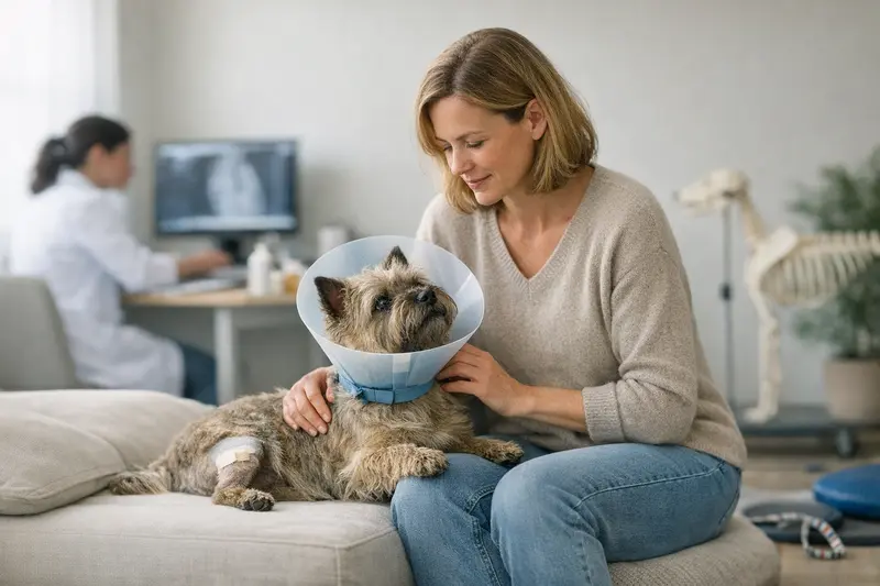 Cairn Terrier beim Tierarzt Cairn Terrier untersucht beim Tierarzt zur Klärung der Versicherungsoptionen.