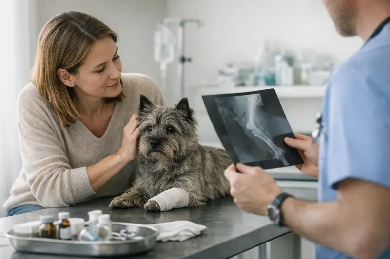 Diagnostik und Nachbehandlung bei Hundeversicherungen Ein Hundebesitzer bespricht mit einem Tierarzt die Diagnostik und Nachbehandlung für seinen Hund.