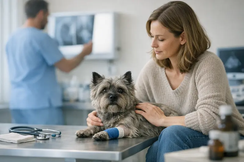 Diagnostik und Nachbehandlung bei der Hundeversicherung Ein Labrador Retriever wird von einem Tierarzt bei einer Diagnostikuntersuchung behandelt.