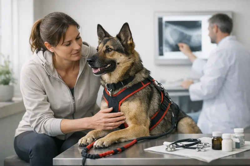 Hund beim Canicross Ein aktiver Hund beim Canicross mit seinem Halter, symbolisiert die Notwendigkeit einer Krankenversicherung.