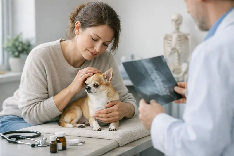 Chihuahua Tierarztbesuch Ein Chihuahua beim Tierarzt zur Gesundheitsuntersuchung.